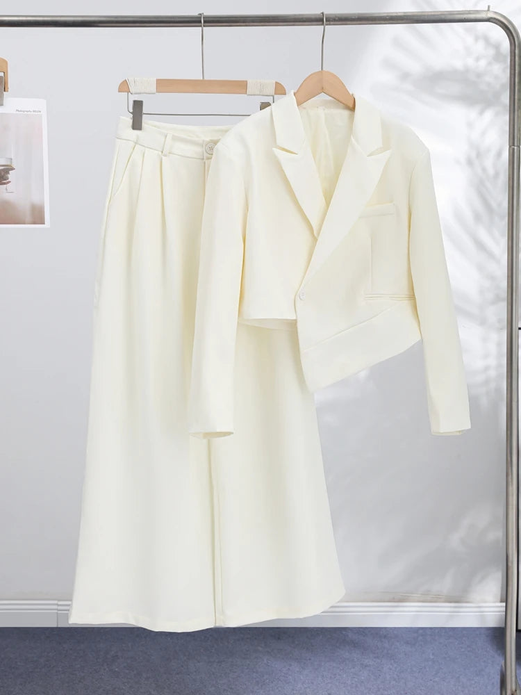 Solid Women Officewear Lapel Pockets Long Sleeve One Button Cinched Waist And Wide Leg Pant Fashion Lady Streetwear Commute 2026
