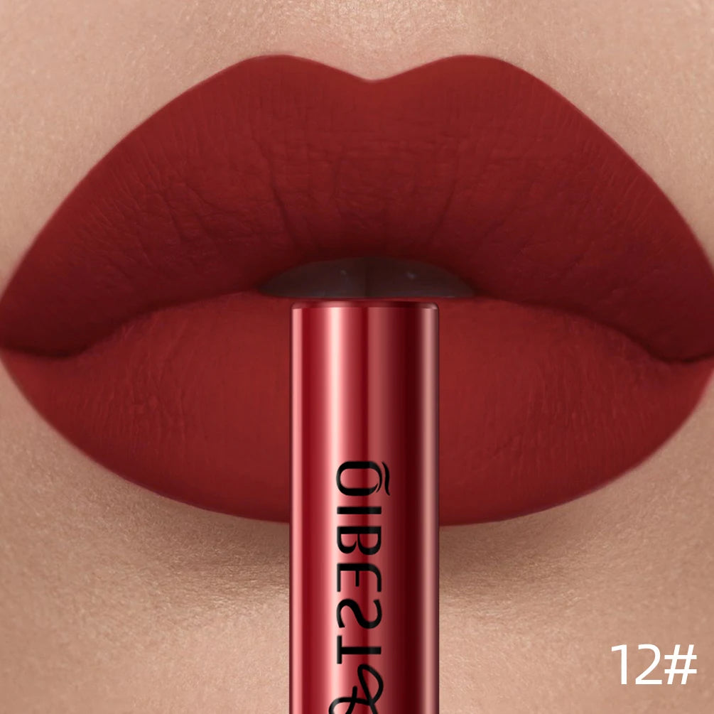 QIBEST Sexy Red Lip Gloss Long Lasting Velvet Matte Liquid Lipstick Waterproof Lip Makeup Nonstick Cup Purple Lip Tint Black
