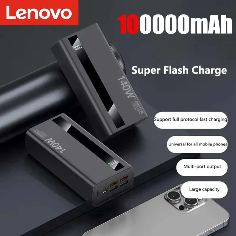 Lenovo CCC 500000mAh Power bank 140W Super Fast Charging Portable Battery Charger Ultra Capacity LED Digital Display For Xiaomi