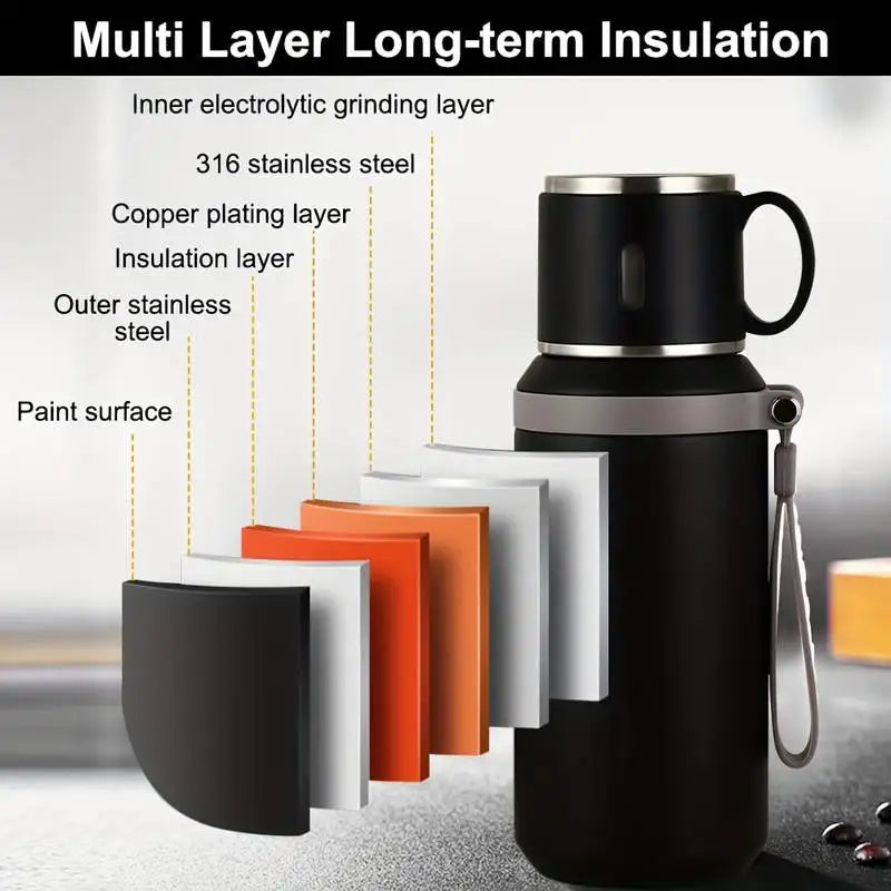 600ml Stainless Steel Coffee Cup Travel Thermal Mug Leak-Proof Thermos Bottle Tea Coffee Mug Office Business Style Thermos