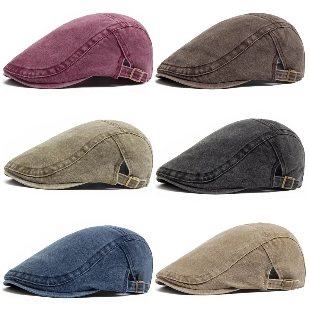 Spring Summer Watered Denim American Casual Retro Beret  Washed Old Street Forward Hat British Painter Newsboy Cap Visor