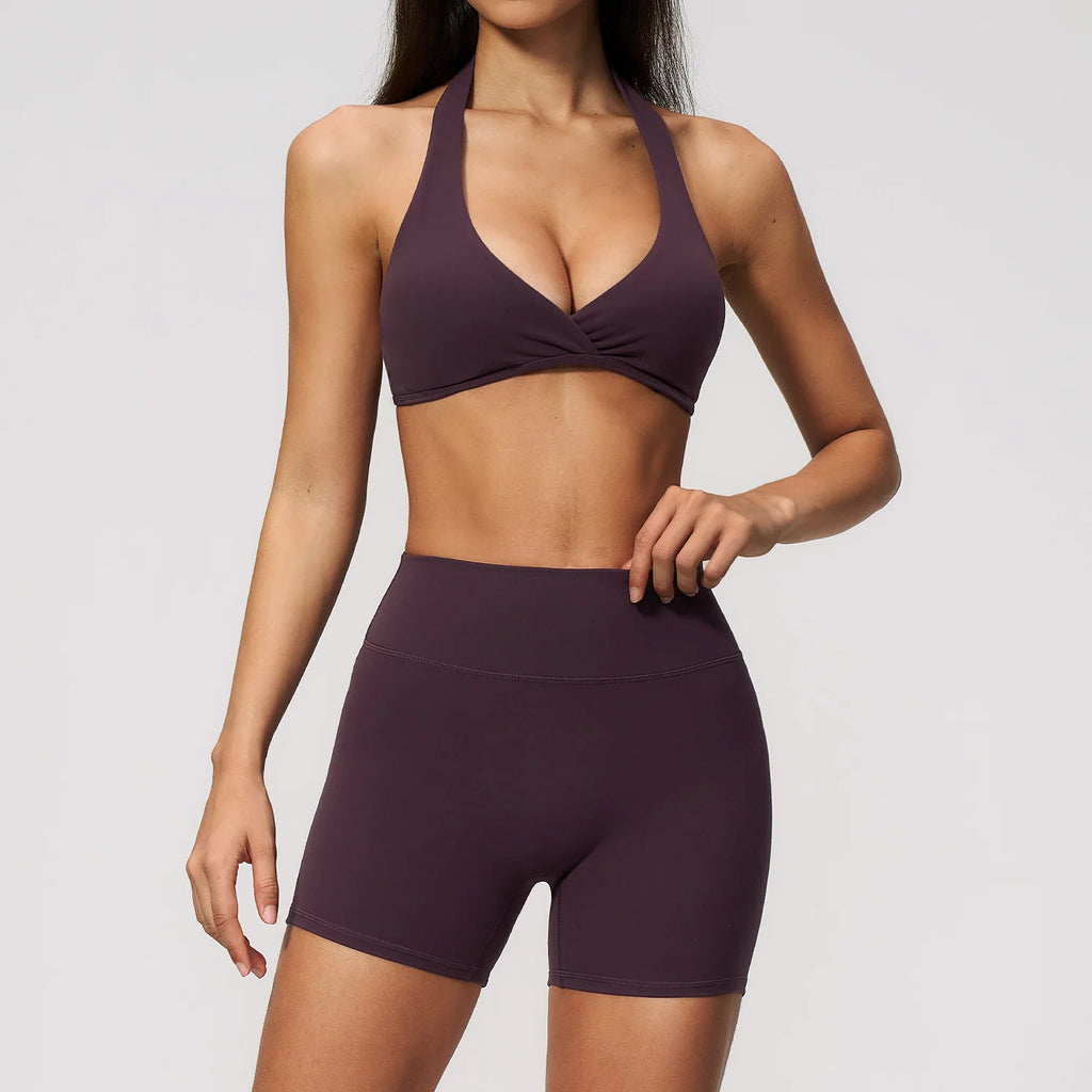 Women Tracksuits 2PCS Yoga Suit Gym Outfits Workout Clothing Deep V Workout Bra High Waist Butt Lift Pants Outdoors Sports Set
