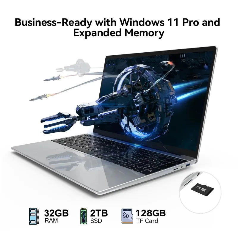 15.6 Inch HD Notebook 120Hz IPS Display Intel N95 32GB RAM 2TB SSD Backlit Keyboard Reliable Battery Power
