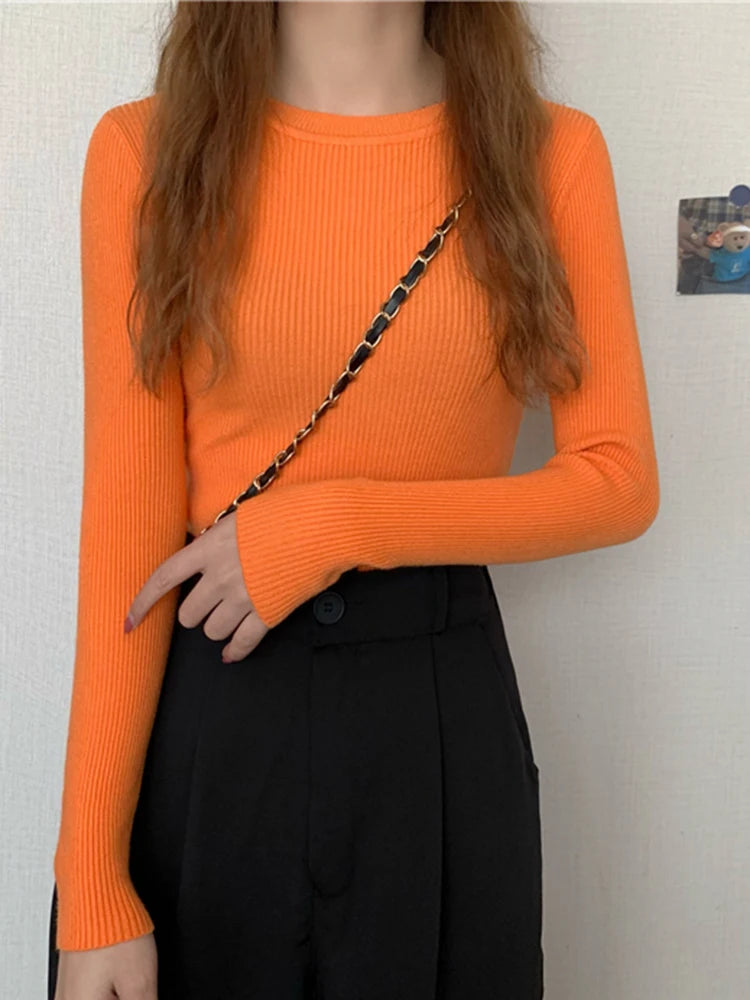 2026 Basic Tops Women Sweater Autumn Winter Long Sleeve Pullover Fashion O-neck Elastic Female Winter Solid Knitted Jumper