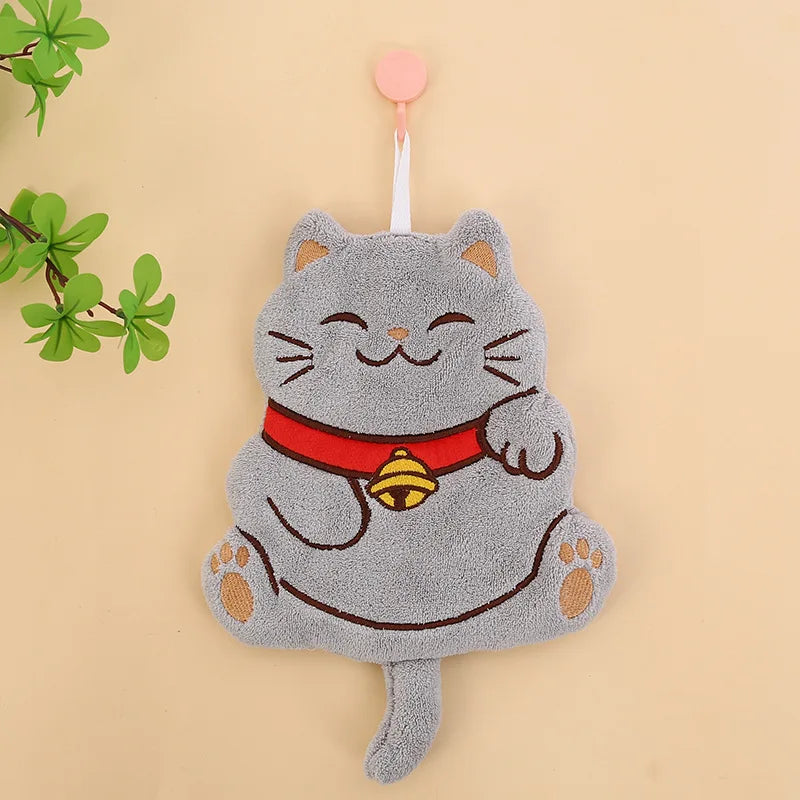 Cartoon Cat Hand Towels Cute Animal Absorbent Hanging Towel for Bathroom Kitchen Wiping Water Hand Towel Handkerchief Cloth