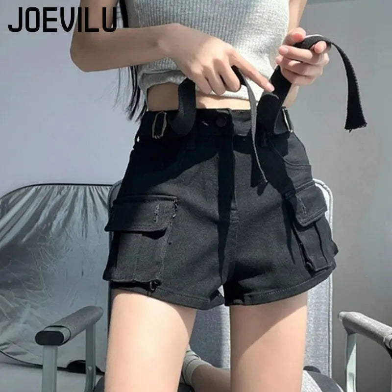 Large Pocket Denim Shorts Women Stretch Slim Fit High Waist Sexy Butt Lifting Hot Pants Summer Fashion Babes Casual Y2k Clothes