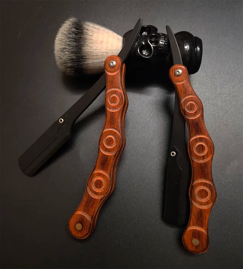 wooden trimmer manual shaver professional straight edge stainless steel sharp barber razor folding shaving blade shave beard cut