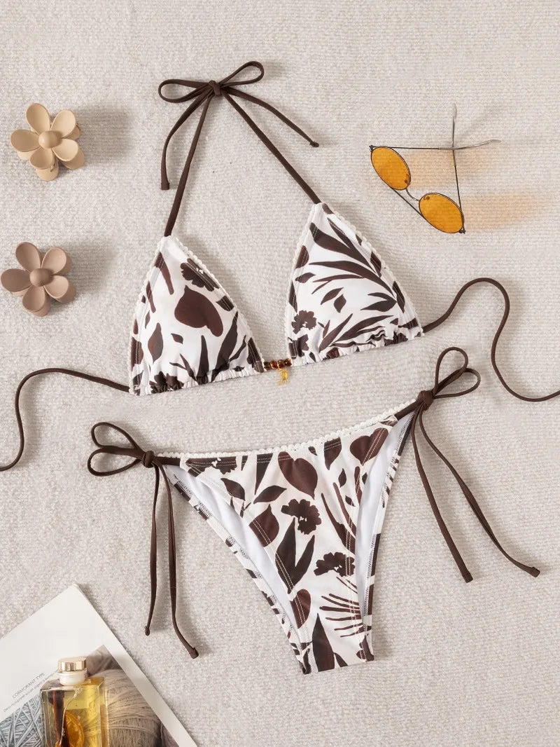 Retro Polka Dot Bikini Set Women Swimsuit Female Swimwear Micro Thong Bikinis Brazilian Halter Beach Wear Lace Up Bathing Suit