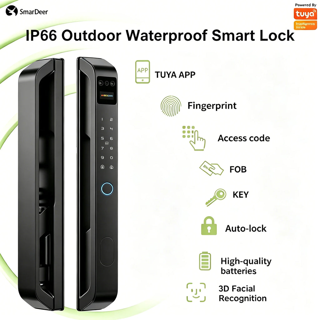 SmarDeer Narrow Frame Smart Door Lock IP65 Waterproof Electronic Lock Face ID Lock for Sliding Door Keyless Fingerprint Lock