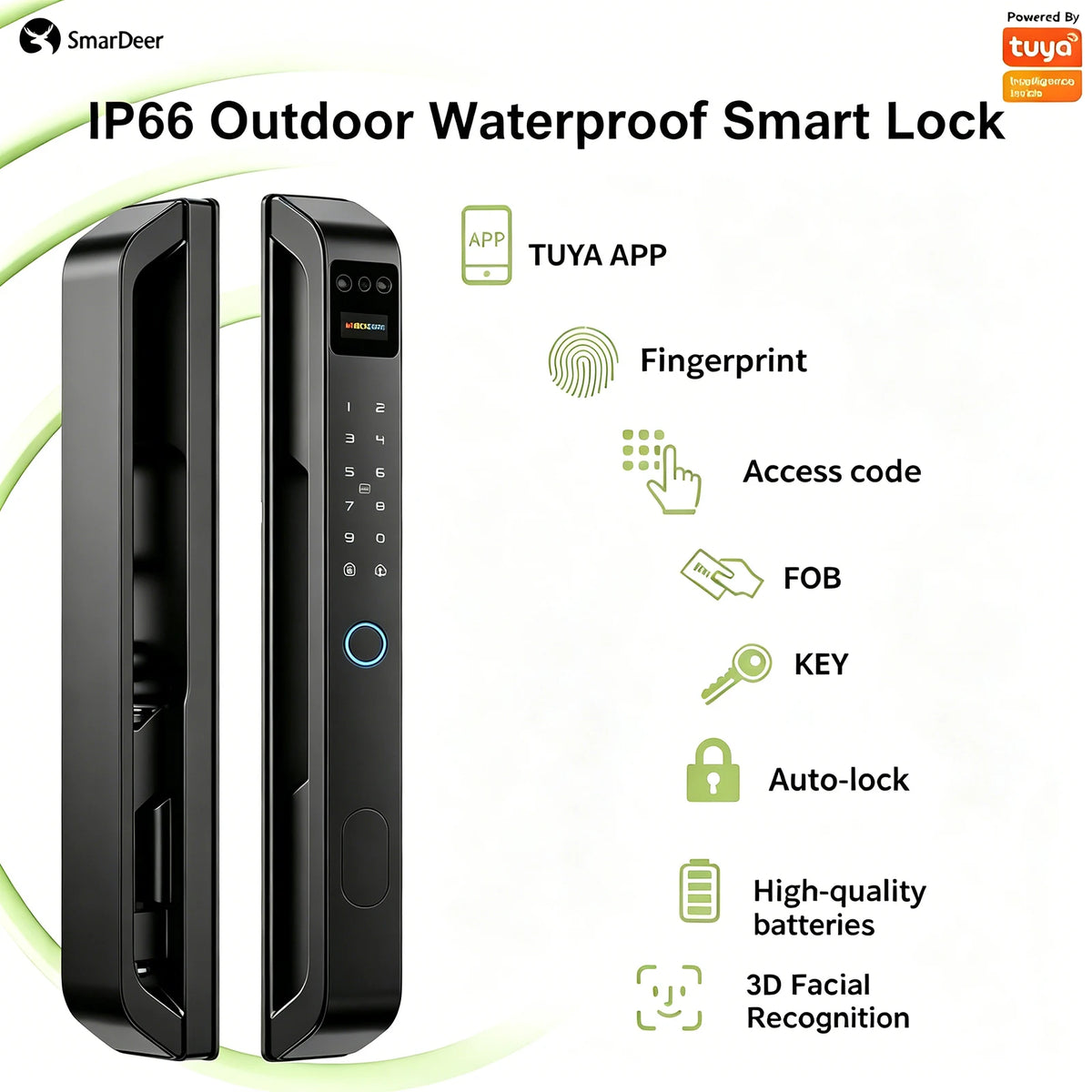 SmarDeer Narrow Frame Smart Door Lock IP65 Waterproof Electronic Lock Face ID Lock for Sliding Door Keyless Fingerprint Lock