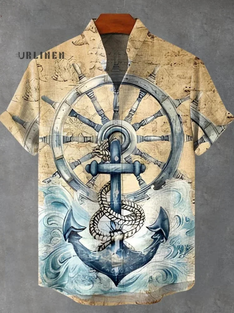 New Retro Tribal Totem Pattern Printing men's New Linen Comfortable Fabric short-sleeved Shirt Tribal Ethnic Style Fast Delivery