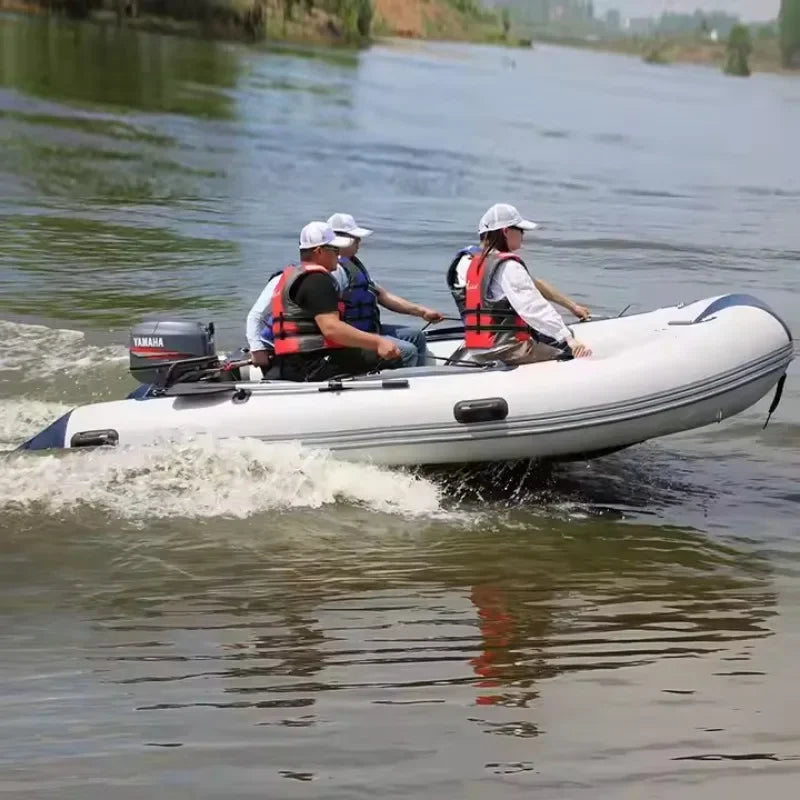 12'6" Inflatable Fishing Boat PVC 0.9mm with Aluminum Floor Rowing Boats 380cm for 6 Person Sport Yacht on Sea Max 30HP Power