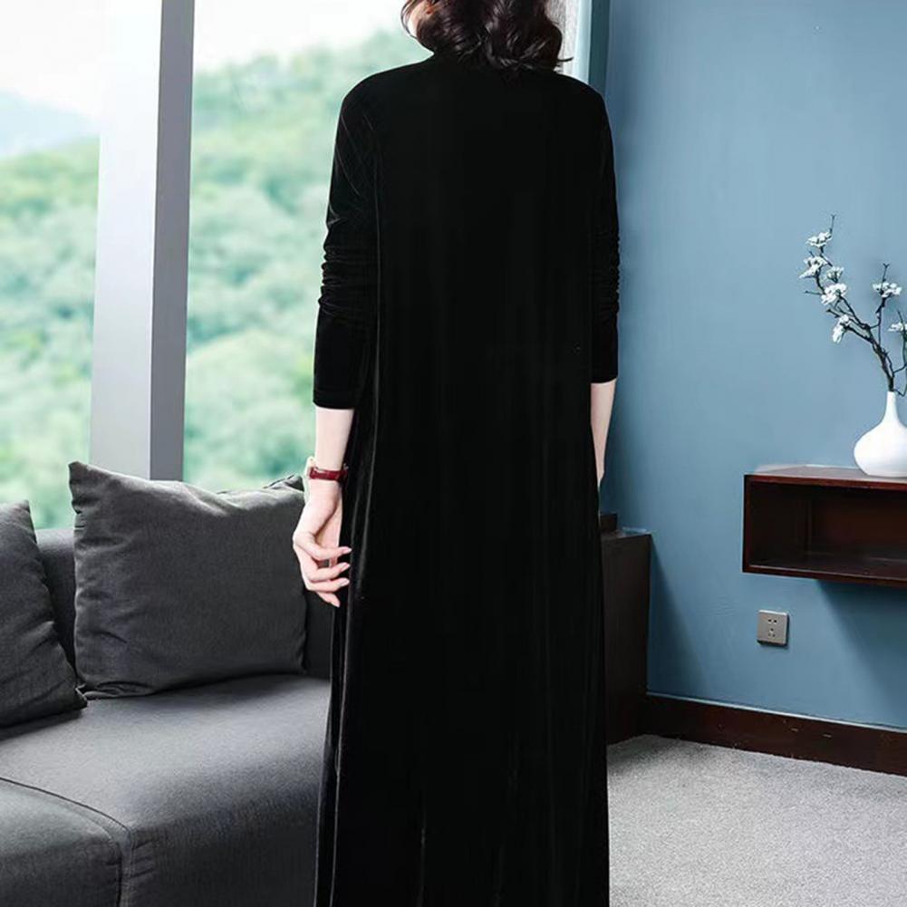 Women Fall Dress Solid Color Loose Long Sleeves Button Maxi Dress Keep Warm Velvet Mom Spring Dress Women Clothes