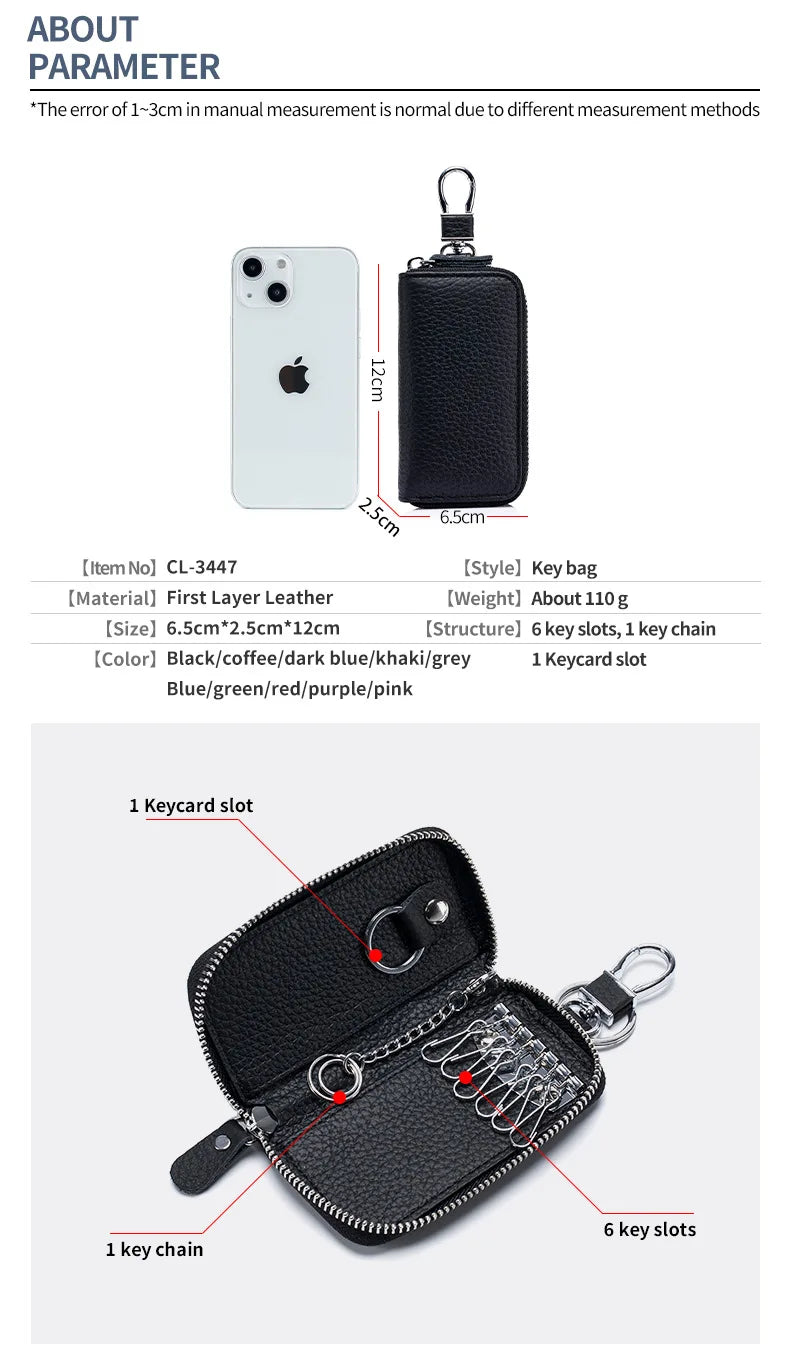 Key Case Multifunctional Zipper Men's Household Key Case Universal Car Keybag Women Leather Organizer Keychain Wallet 10 Color