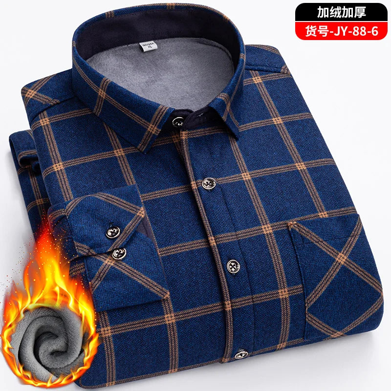 New men's double-sided fleece warm long-sleeved shirt, thickened for winter, cold-resistant, street trend business casual