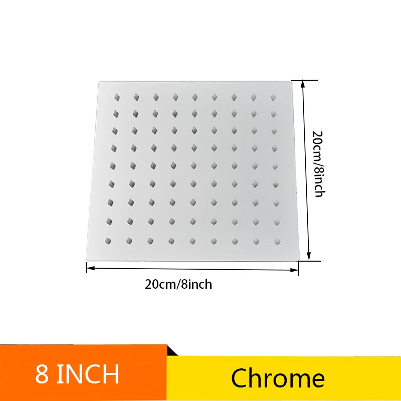 Senlesen Square Stainless Steel Ultra-thin Showerhead 12/10/8/6 Inch Rainfall Shower Head Bathroom Accessories,Chrome/ Black
