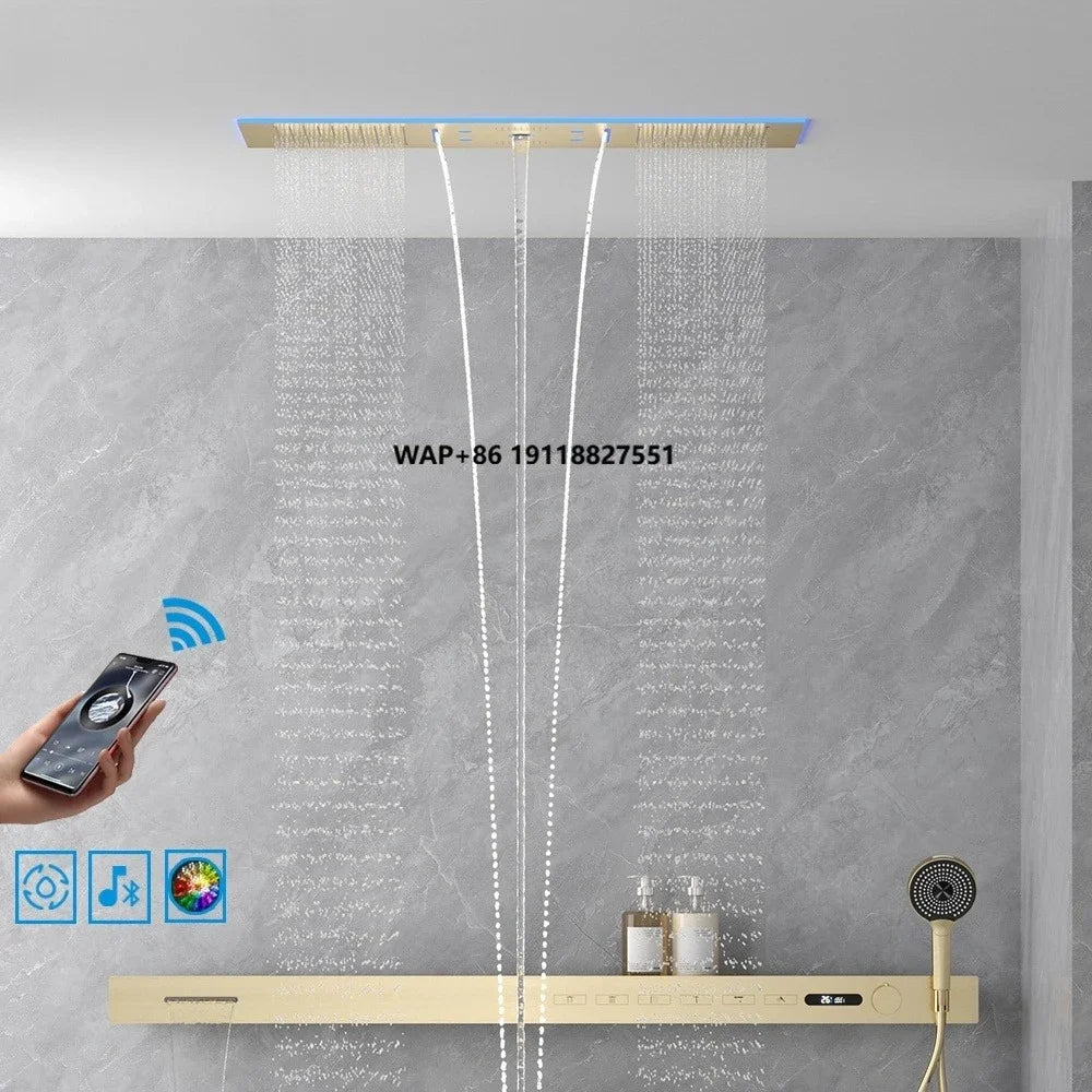 2026 Music Shower Head LED 1400mm Shower Body Waterfall Rainfall Thermostatic Bathroom Shower Set