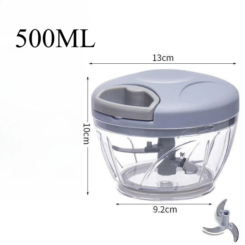 Manual Garlic Chopper & Vegetable Slicer – 500/1000 ml Fruit Crusher, Kitchen Blender & Meat Grinder