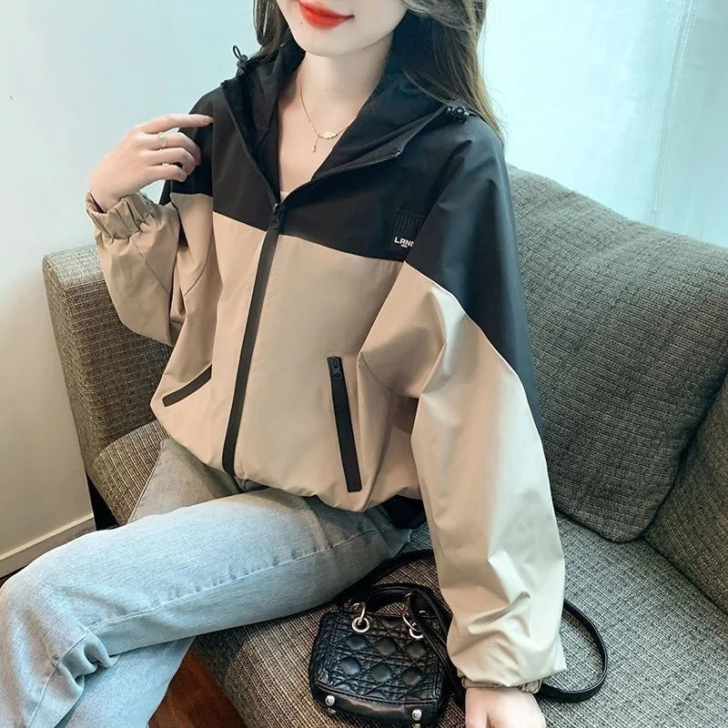 2025 Female Fashion Stormtrooper Outwear Spring Autumn Women Long Sleeves Hooded Jacket Korean Ladies Leisure Short Tops Coat