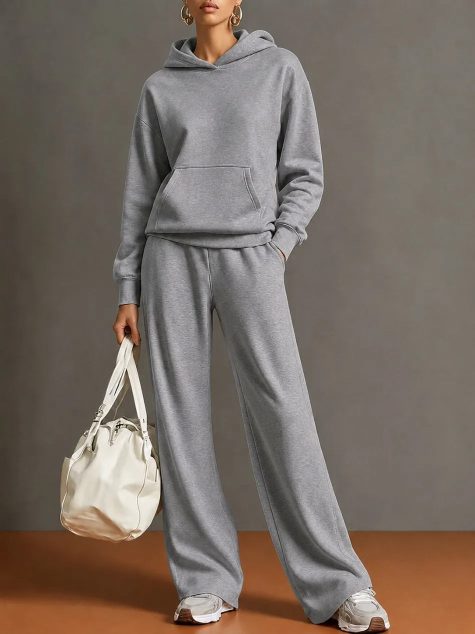 Autumn Fashion Warm Hoodie Sweatshirts Two Pieces Over Sized Solid Casual Hood Pullovers Long Pant Sets Women's Tracksuit Suit