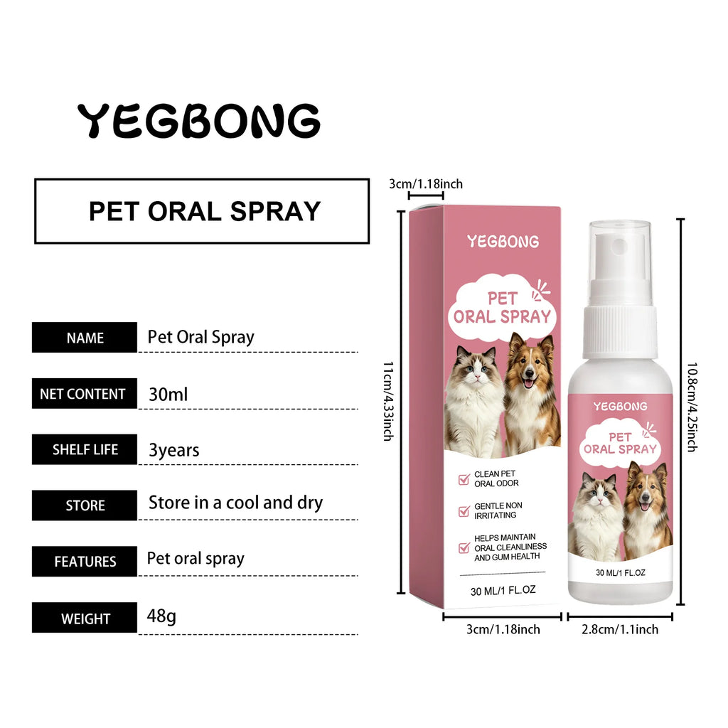 Pet Oral Care Spray Eliminating Bad Breath Cleaning Food Residue Support Long-Term Gum Health No-Brush Daily Pet Oral Deodorizer