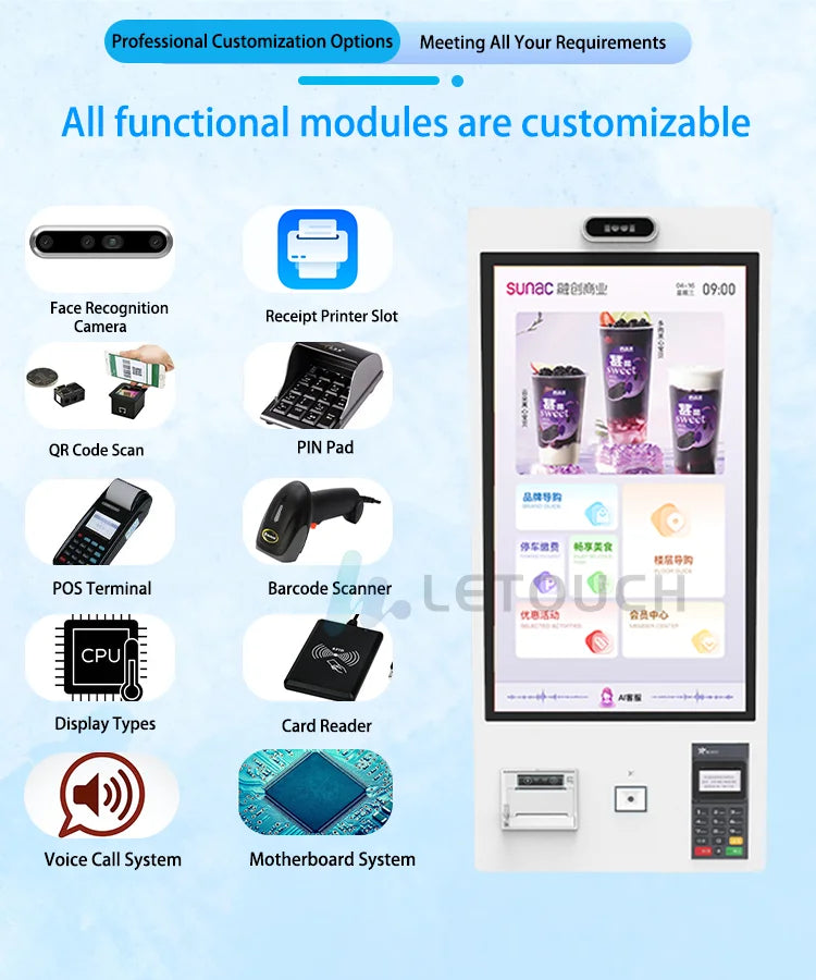 Restaurants POS Terminal Ordering Kiosk Smart Digital Kiosk Machine Service Payment Self-service Kiosk