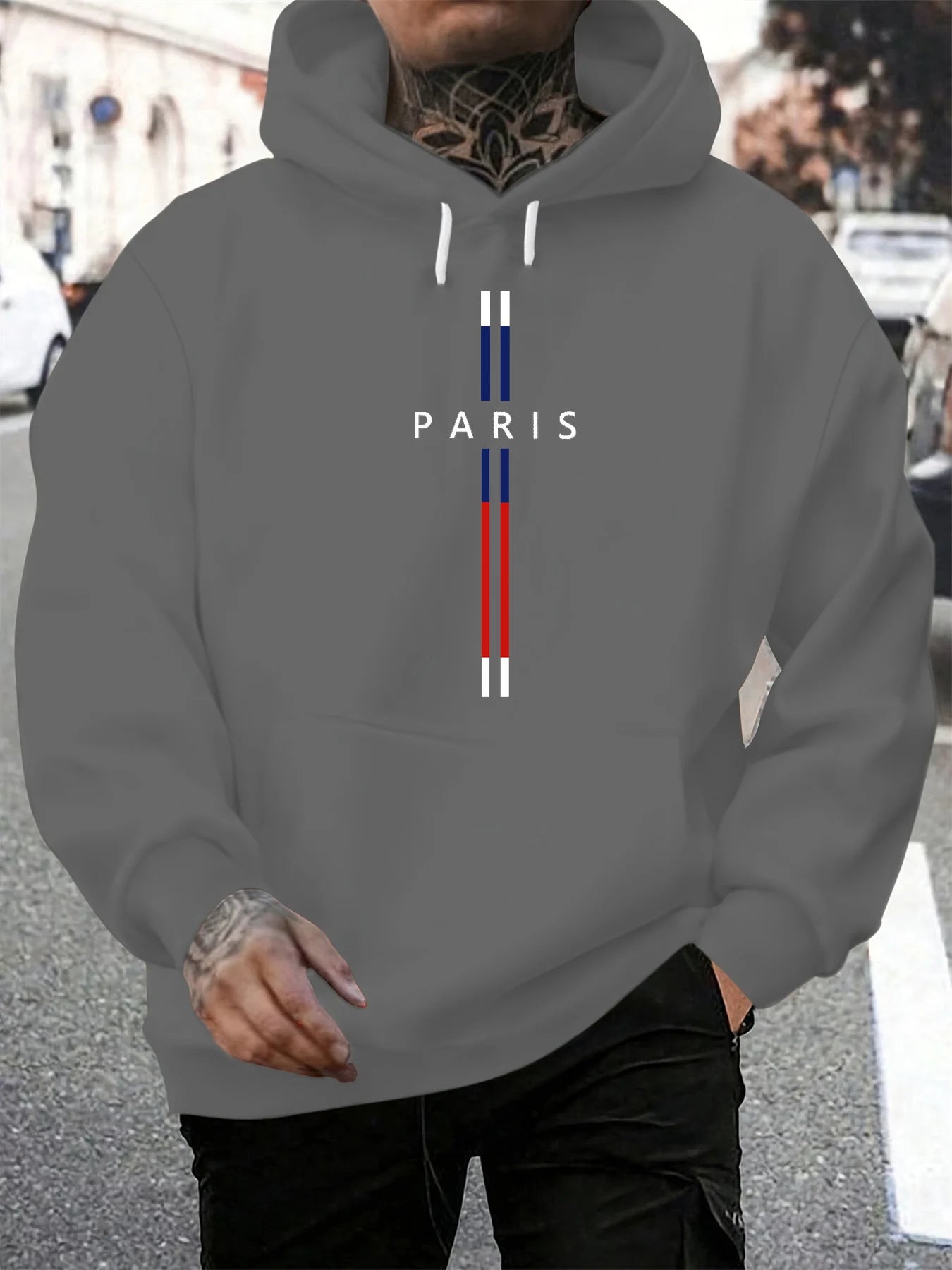 Men's autumn and winter casual fashionable loose hooded sweatshirt Paris letter printed long sleeved warm pullover