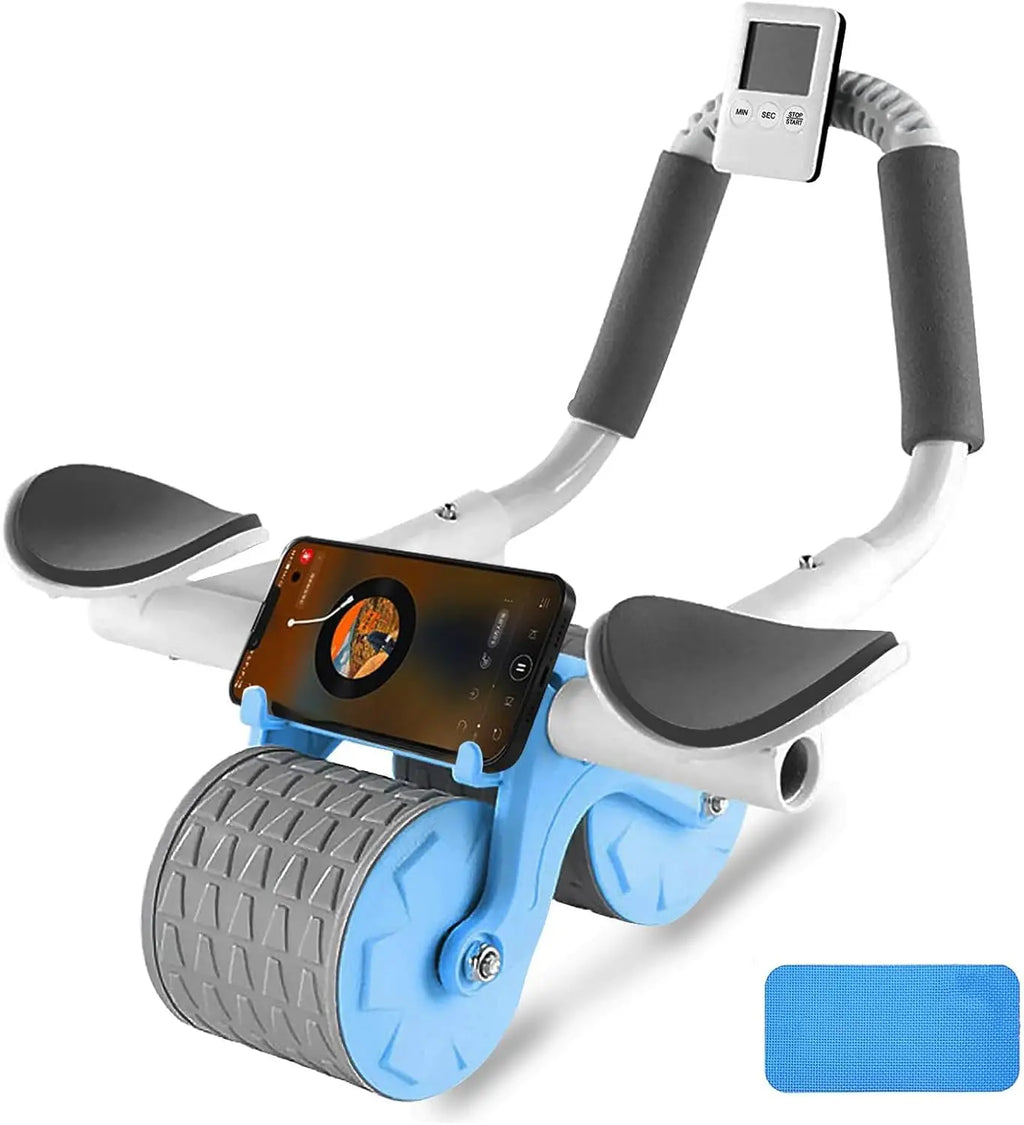 New Ab Roller Wheel with Knee Mat & Timer Automatic Rebound Abdominal Exercise Roller with Elbow Support