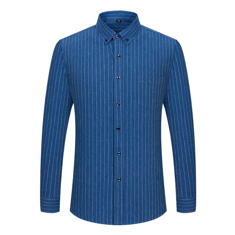 New in ShirtPlus Size 7XL 100% Cotton Sanding Long-Sleeve Shirts for Men Slim Fit Plain Shirt Striped Plaid Single Pocket Clothe