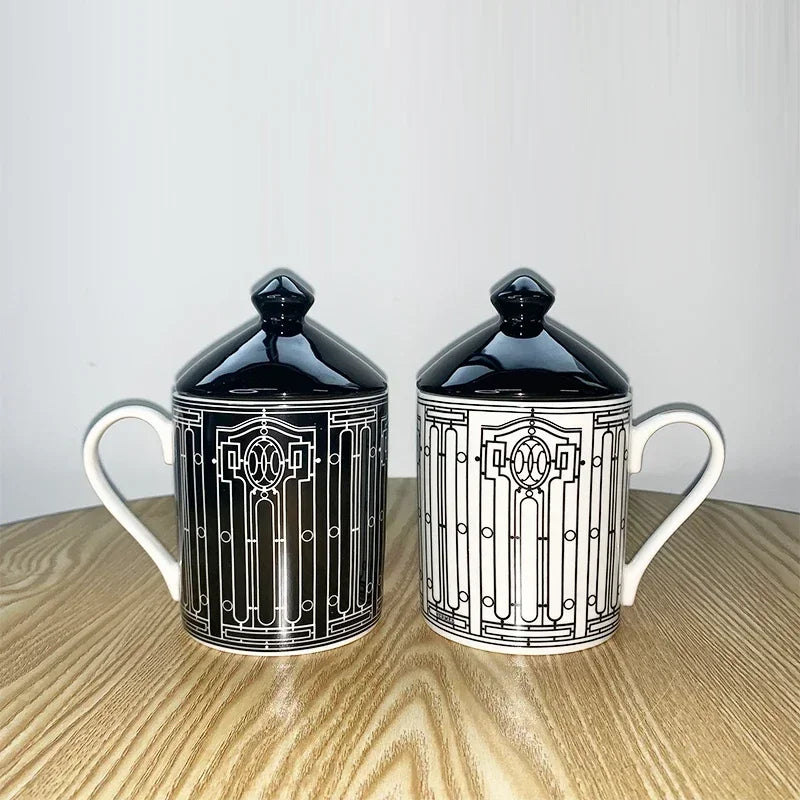 Creative Ceramic Lovers Mug Geometric Pattern Western Food Afternoon Tea Breakfast Cup Coffee Cup Home Decoration Modern