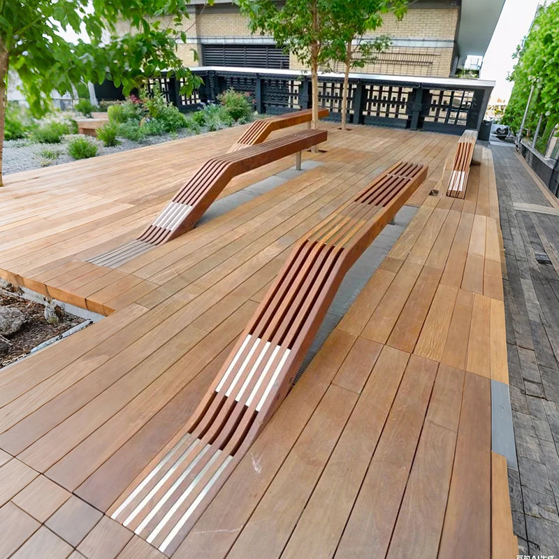 Designer Outdoor Bench with Galvanized Steel Frame Park Garden Public Seating  Landscape Projects Bench Park Street Furniture
