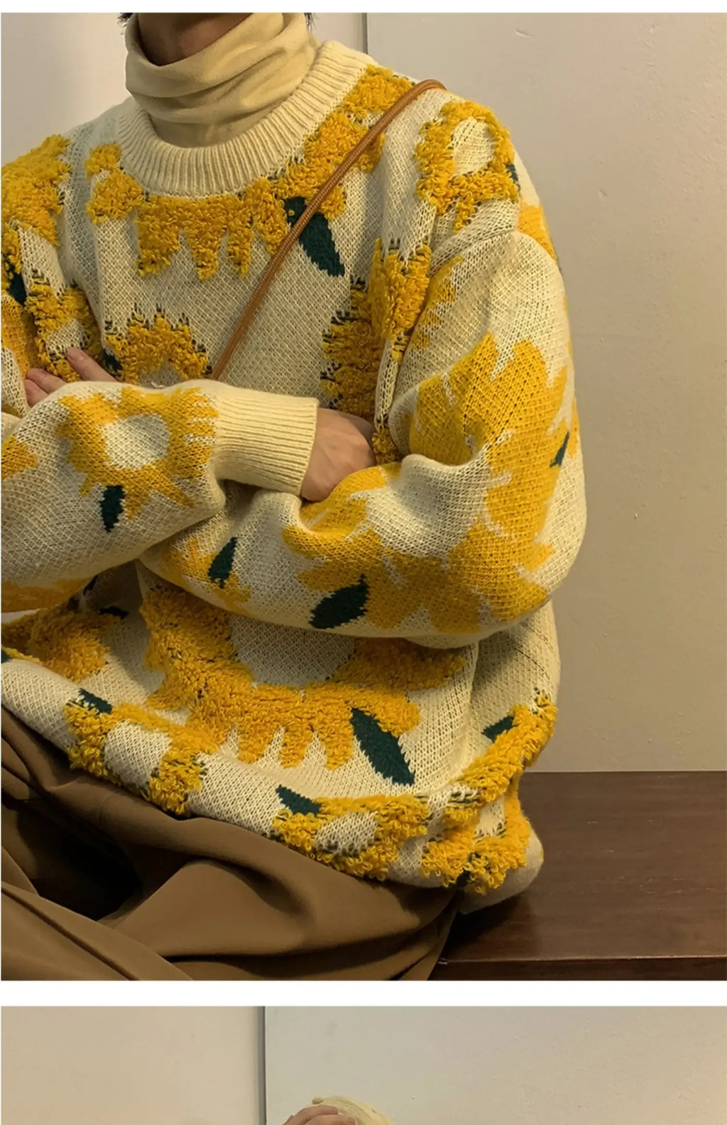 Flocking Floral Sweaters Men Baggy Spring Autumn Japanese Style Retro   High Street Harajuku Knitwear Slouchy Ins