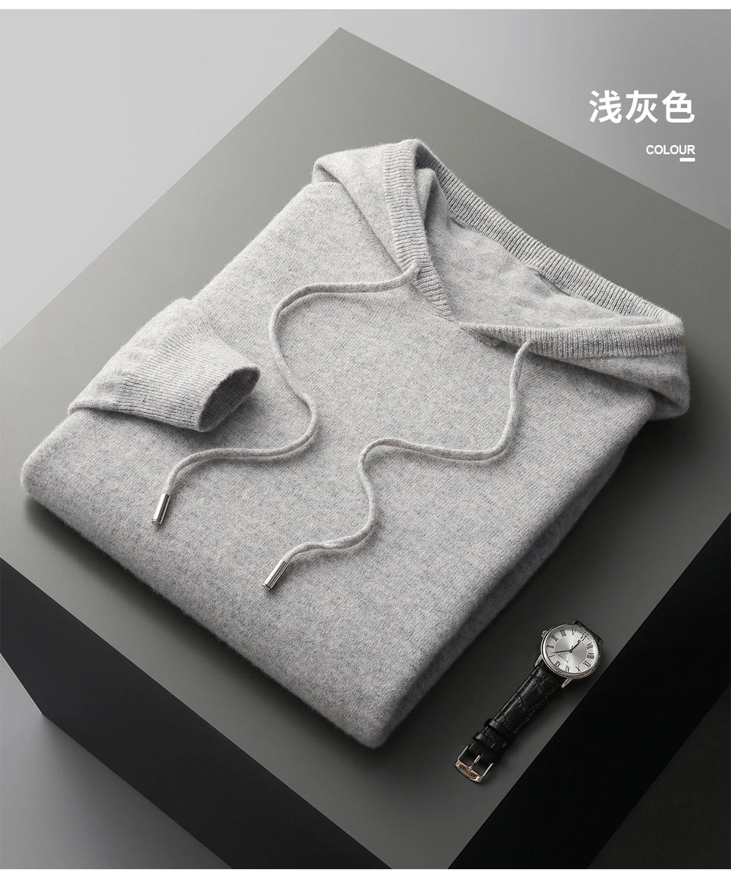 Men's 100% Merino Wool Two-piece Suit Knitting Hooded Collar Pullover and  Wide-leg Pant Autumn Winter Thickened Warm Sweater