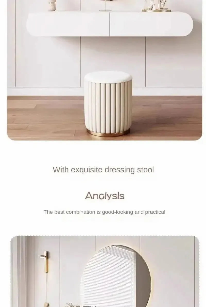 Cream Minimalist Wall Mounted Dressing Table with Mirror Suspended Vanity Desk for Bedroom Small Space Modern Makeup Table