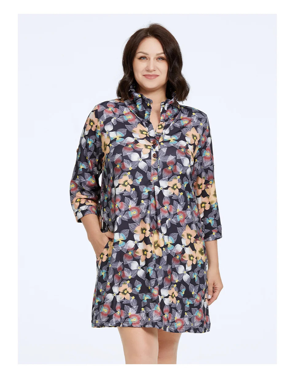 Astrid Women's Dresses 2023 New Long Sleeves Plus Size Floral Print Elegant Dress Stand-Up Collar Party Dresses Daily Office
