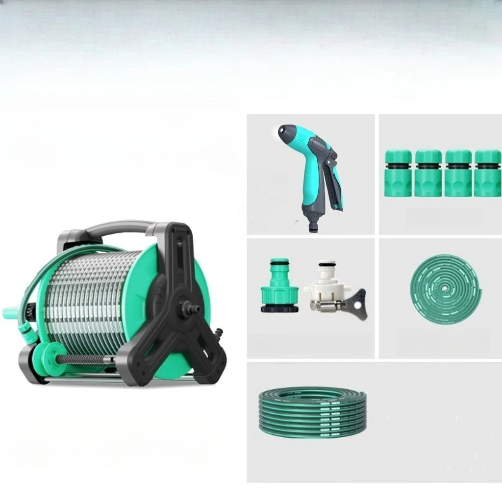 High Quality Mint Blue 20m 30m 40m Portable Plastic Water Hose Reel Garden Hose Reel Cart With Water Gun