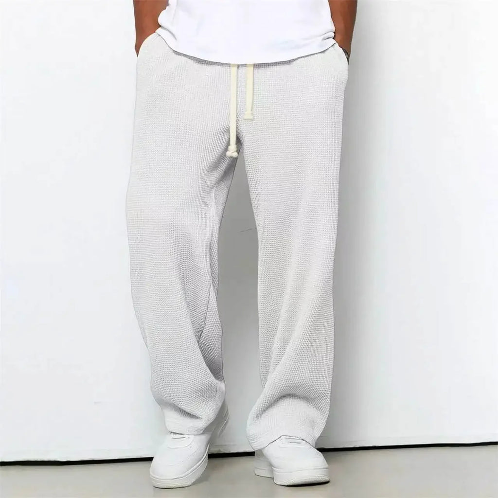 Waffle Straight Leg Pants Men's Summer New Style Wide Leg Pants Men's Youth Summer Casual Pants