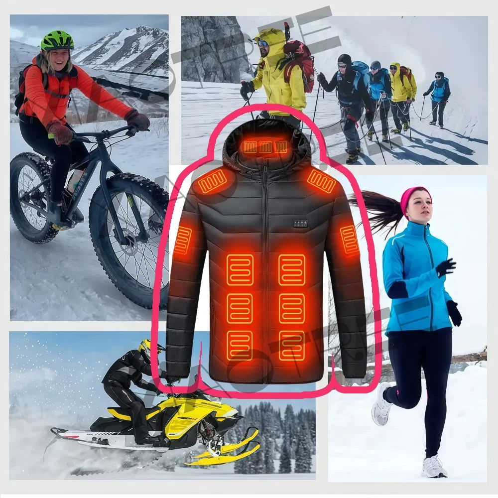 28 Areas Men Women's Heating Jacket Winter USB Heated Jackets Smart Heated Clothing Ski Camping Waterproof Warm Self Heating