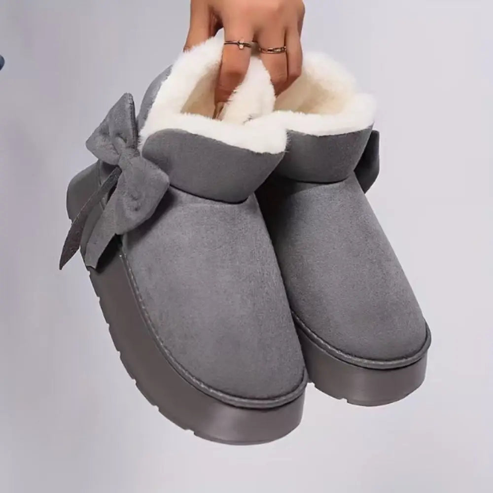 Bow-knot Women's Snow Boots Lining Keep Warm Slip-On Platform Boots Soft Comfortable Winter Shoes