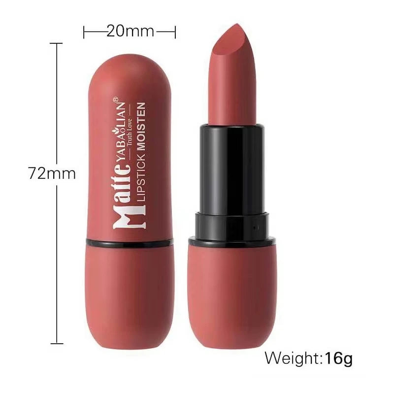 YABAOLIAN Matte Moist Lipstick Velvet Nude Lip Stick Long Lasting Waterproof High Pigment Non Dry 6 Shades Daily Makeup