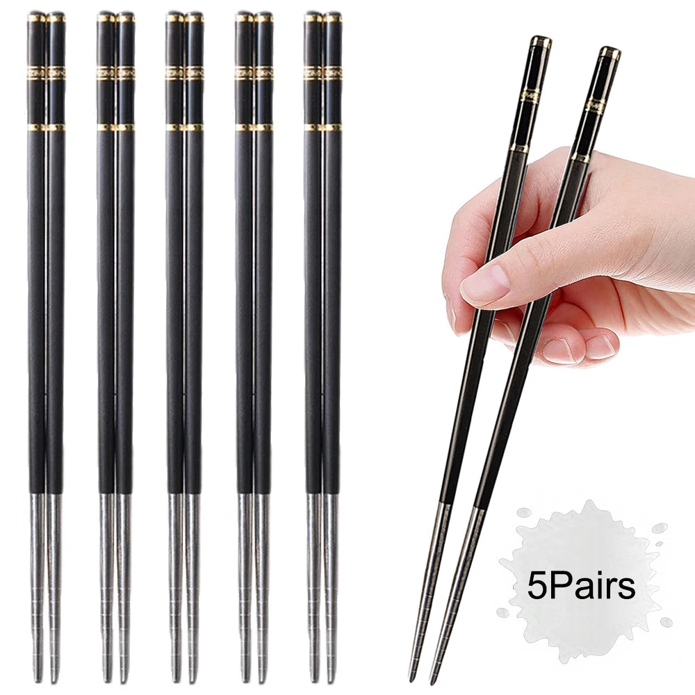2-8 Pairs Alloy Chopstick Reusable Non-slip Sushi Food Chop Sticks Chopsticks Metal Chinese Chop Stick Tableware Kitchen Gadgets
