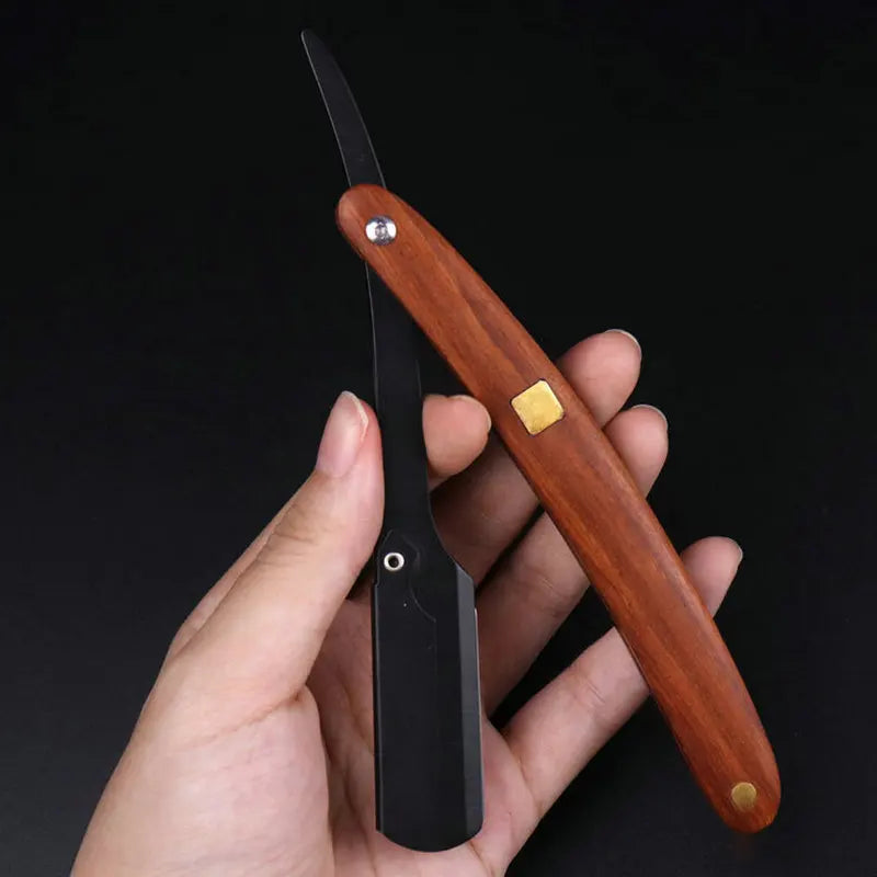 wooden trimmer manual shaver professional straight edge stainless steel sharp barber razor folding shaving blade shave beard cut