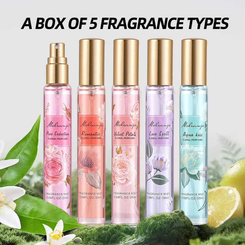 5pcs Women's Perfume Gift Set - Long-lasting Floral-Fruity Fragrance,Travel Size Body Mist Suitable for Her, Floral Fruity Vanilla Scent with Formula, Elegant Perfume for Birthdays, Valentine's Day, Christmas, New Year Gifts