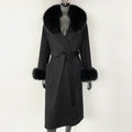 Elegant Wool Fur Jacket Women's Autumn Winter Warm Coat Natural Real Fox Fur Collar Jacket Casual Fashion Long Fur Coat Women's