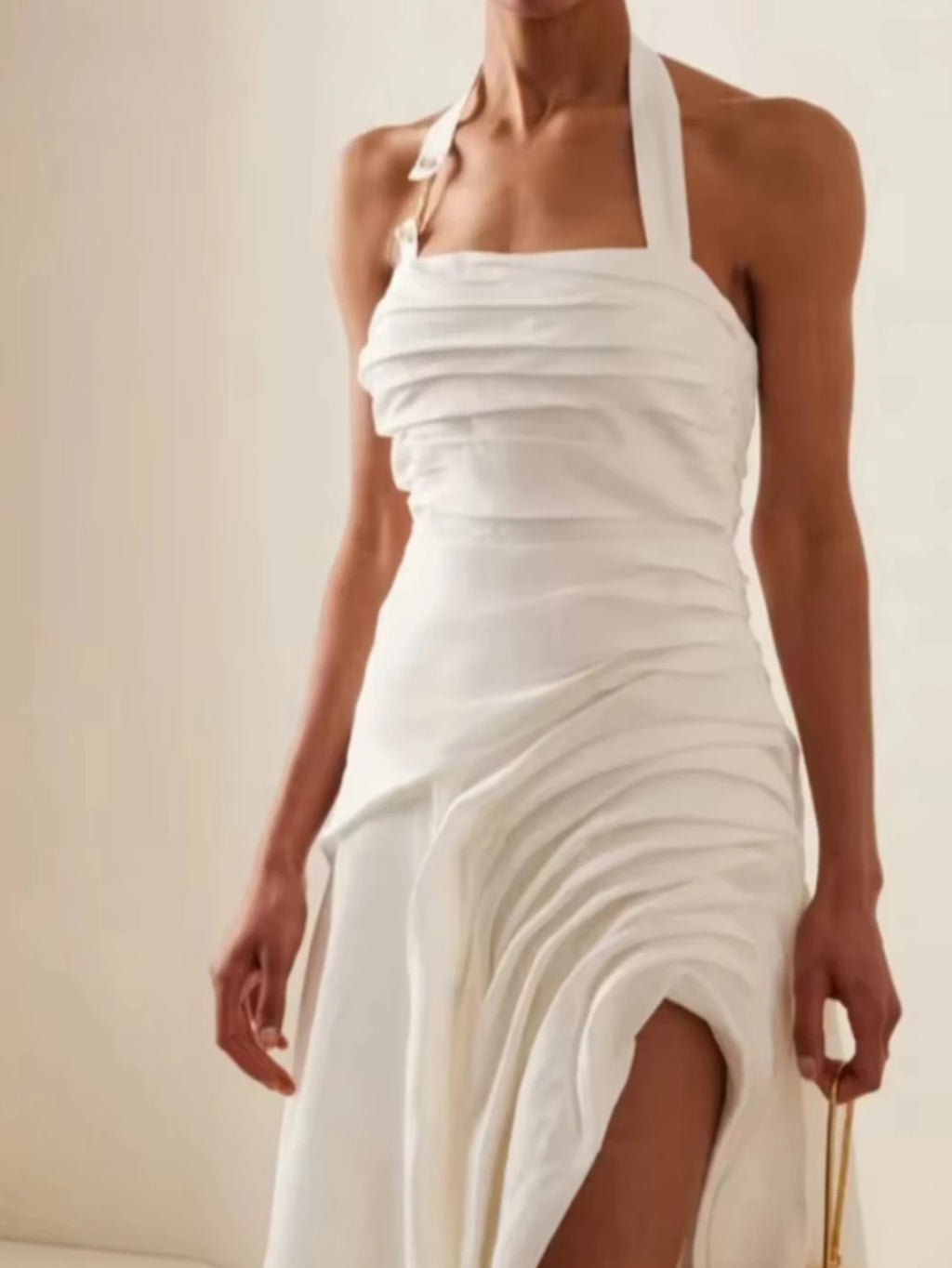 Customized Exquisite White Halter Square Neck Ruched High Slit Chiffon Midi 2026 New Elegant Guest Banquet Tea Length Prom Dress