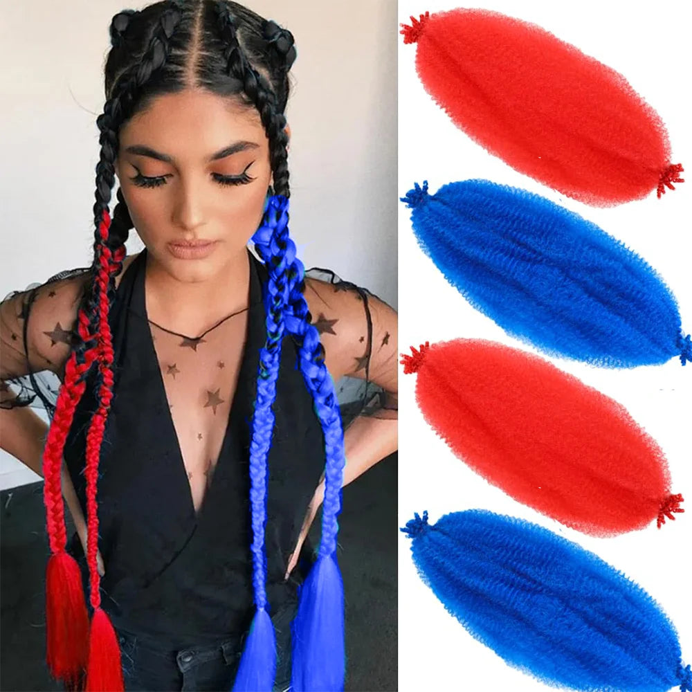Springy Afro Twist Hair 18 Inch 2-8 Packs Blue and Red Color Pre Fluffed Marley Twist Braiding Hair for Black Women Synthetic