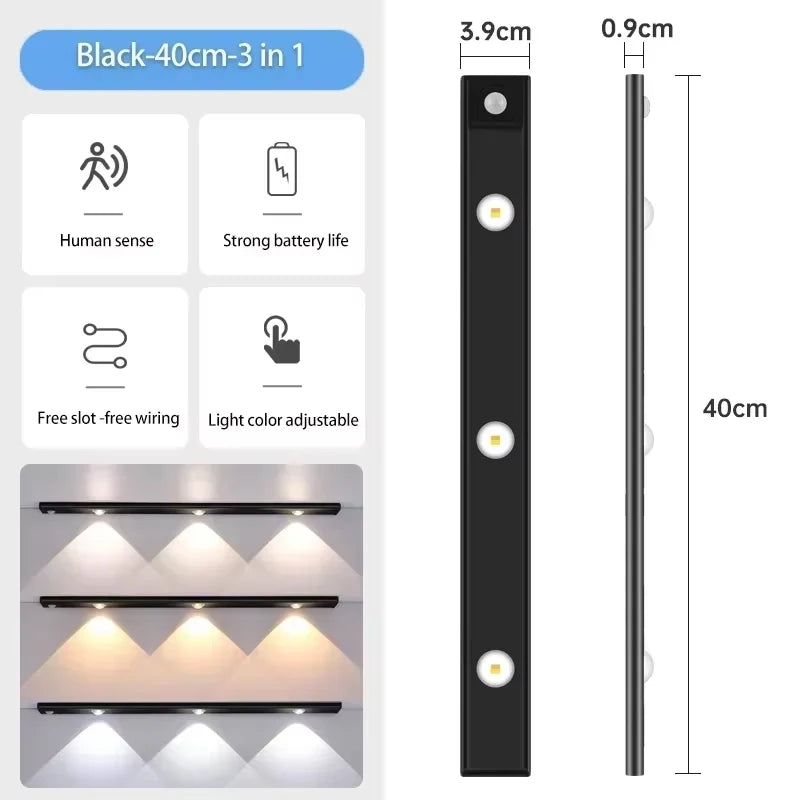 20-50CM LED Under Cabinet Light  Wardrobe Indoor Lighting Motion Sensor LED Lamp Ultra Thin USB Rechargeable Night Light
