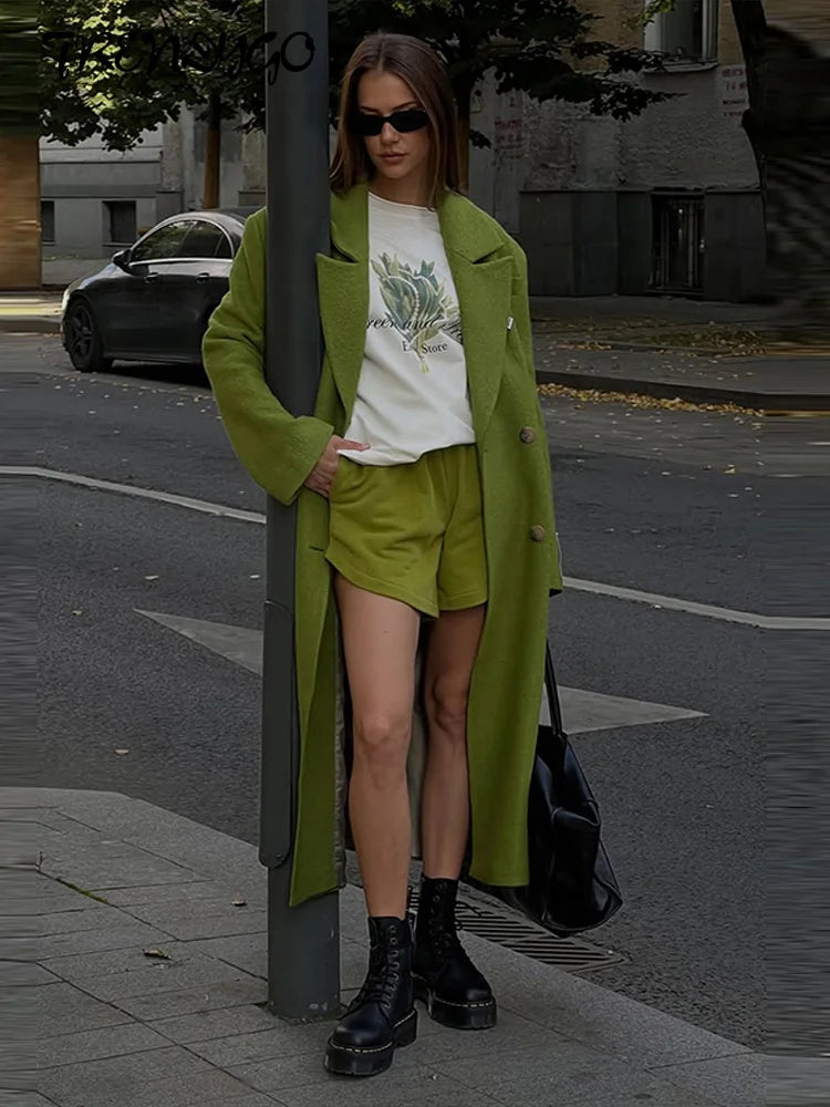 Women's Long Overcoats Lapel Full Sleeve Oversized Woolen Coats Autumn Female Double Breasted Solid Loose Jackets New Outerwears