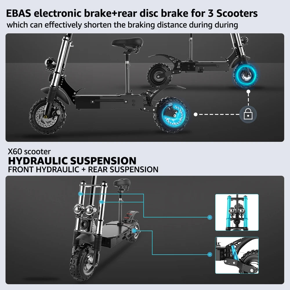 Single/Dual Motor Electric Scooter for Adults Max Speed 85km/h 500-6000W 30-100KM Range Foldable E-Scooter 10inch 11inch Tire