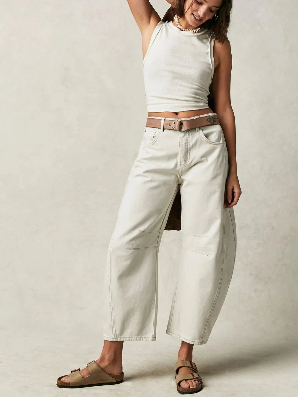 Cotton Denim Long Jeans for Women Trousers Casual High Waisted Jeans Cropped Pants Spring Summer Boho Beach Ladies Baggy Jeans